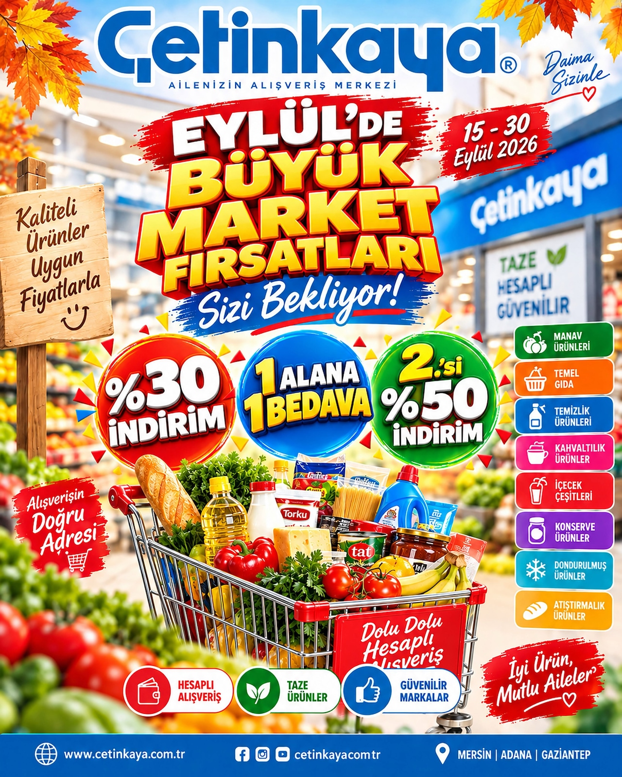 Cetinkaya 15 Eylul 2026 Mersin Adana Gaziantep Indirim Brosuru kapağı