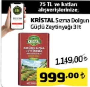 Kristal Sızma Dolgun Güçlü Zeytinyağı 3 lt